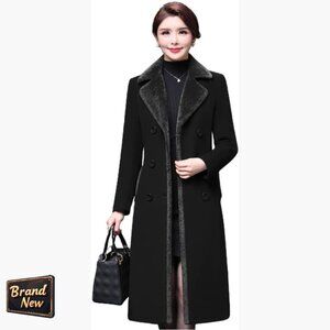 Long Wool Peacoat Double Breasted Slim Fit Trench Coat Women's Winter